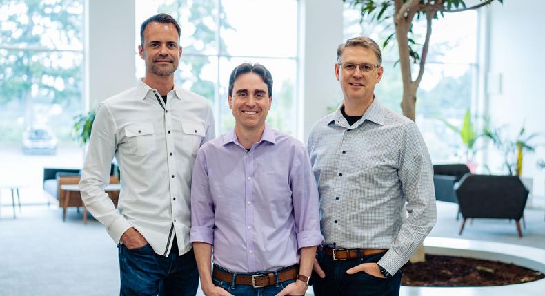 Helions co-founders: Chris Pihl, chief technology officer (left),  David Kirtley, chief executive officer (middle), and George Votroubek, director of research (right).Helion Energy