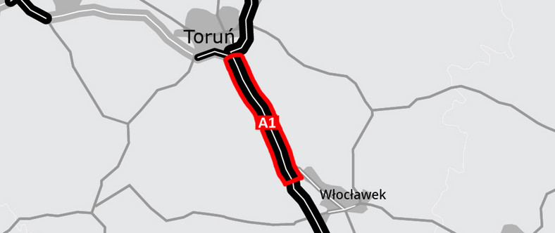 Rozbudowa autostrady A1 - mapa
