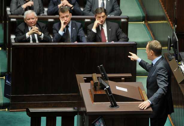 Jarosław Kaczyński i Donald Tusk w Sejmie w 2014 roku.