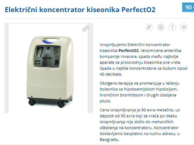 Rental of oxygen concentrators from 90 to 120 euros