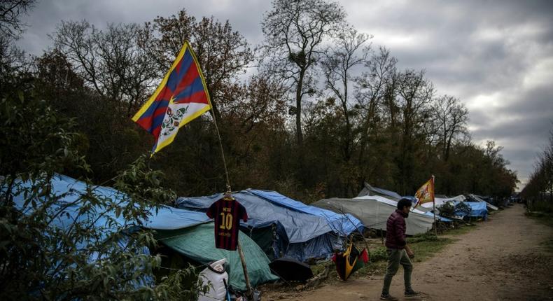 The makeshift camp set up by Tibetan asylum seekers near a  forest in Acheres, northwest of Paris.