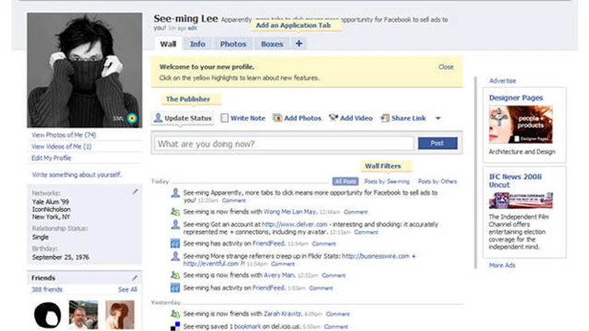 Ponovo redizajn 2008: Dodato je pet glavnih tabova (klikni za uvećanje +)