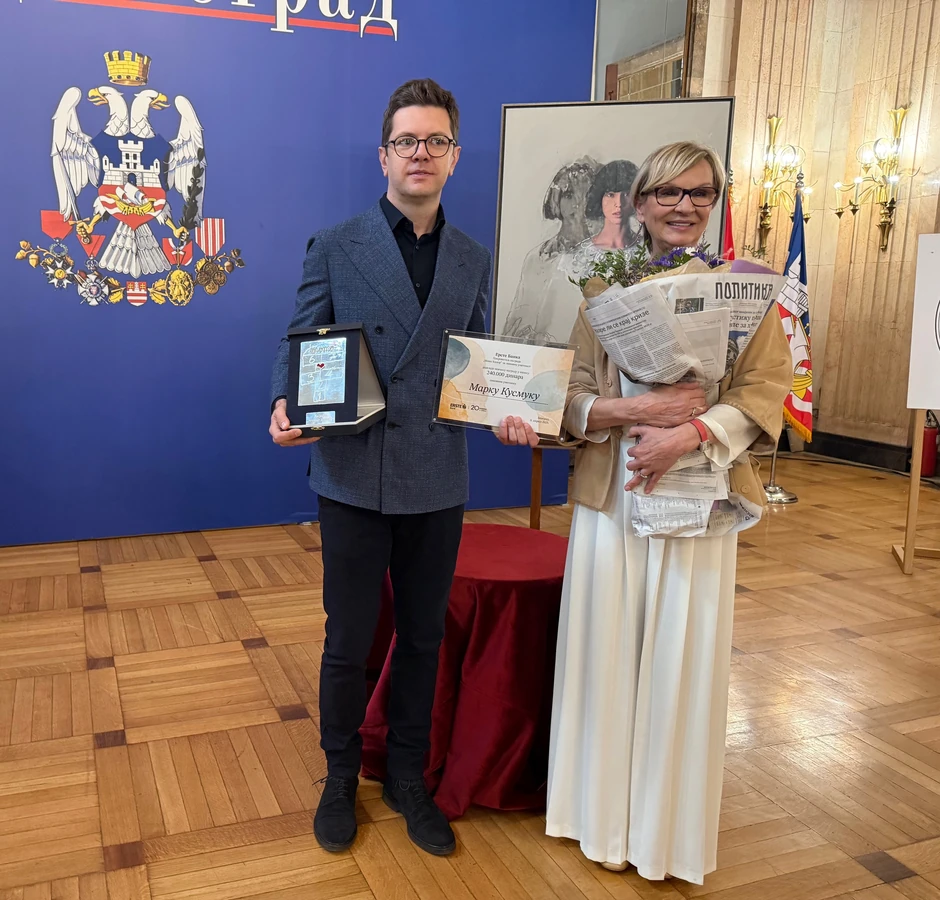 Marko Kusmuk i  Ljiljana Kapor, osnivač i direktorka Zadužbine „Momčilo Momo Kapor"