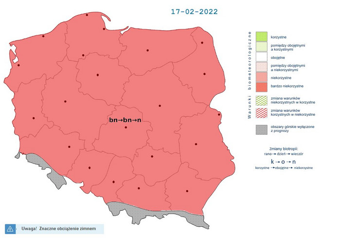 Prognoza biometeorologiczna dla Polski 17.02.2022