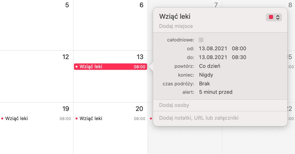 Przypomnienie w kalendarzu