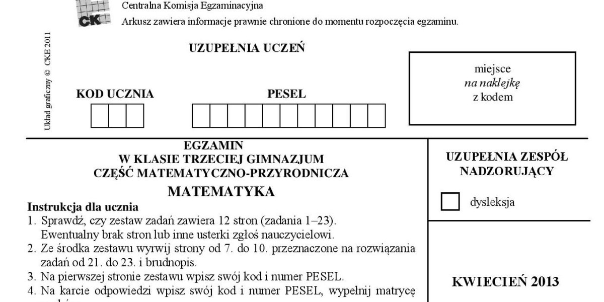 Rozwiązania testu z matematyki