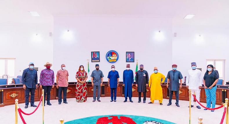 Gov Okowa of Delta State receives the Co-Chairman, National Assembly Joint Committee on Petroleum Industry Bill, Rt. Hon. Mohammed Monguno and members of the committee at Government House, Asaba. 