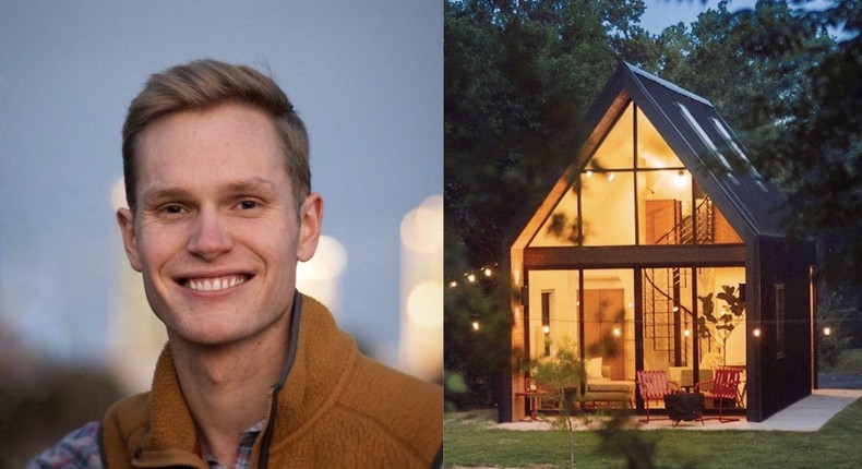 At left, Isaac French. At right, Lakeside South, one of the seven tiny-house cabins.Right: Corey O'Connell