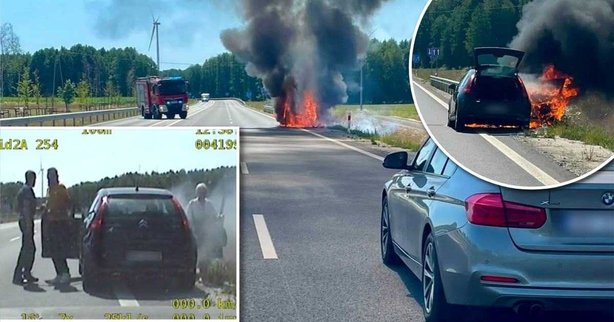 Pożar na DK45: Matka i syn uratowani przed płonącym Citroenem