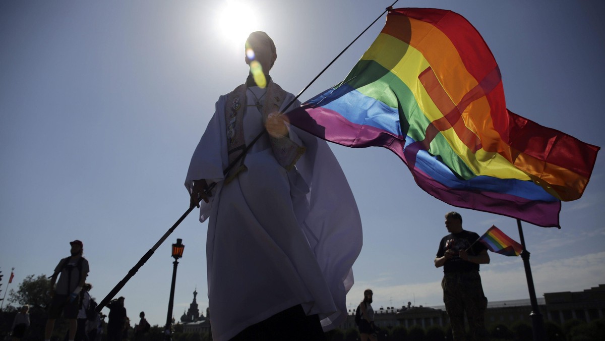 People attend the LGBT (lesbian, gay, bisexual, and transgender) community rally VIII St.Petersburg