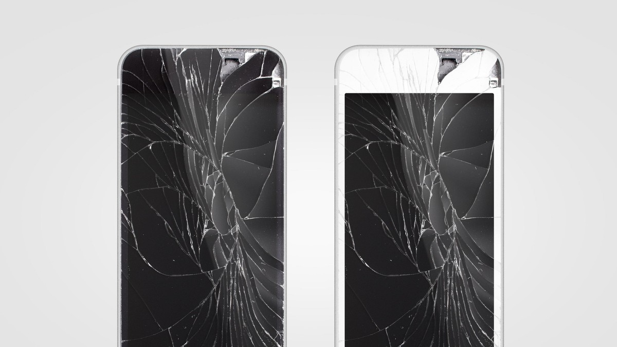 Broken mobile phone screen, black, white, clipping path.