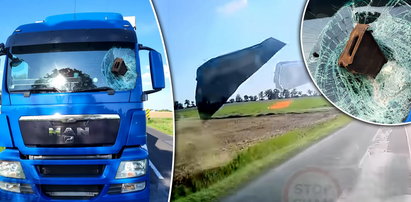 Metalowy klin pofrunął w stronę kierowcy ciężarówki. Przerażający film z Wielkopolski