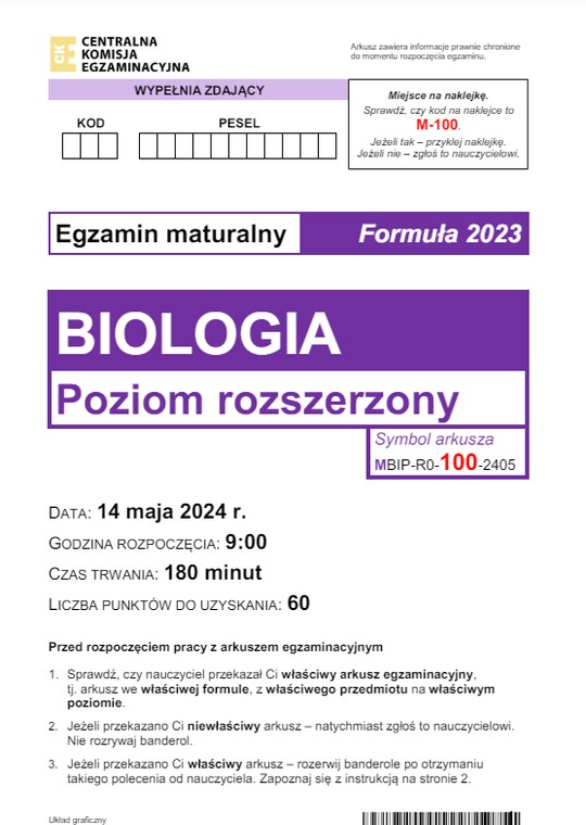 Matura 2024. Biologia - poziom rozszerzony [ARKUSZE CKE]