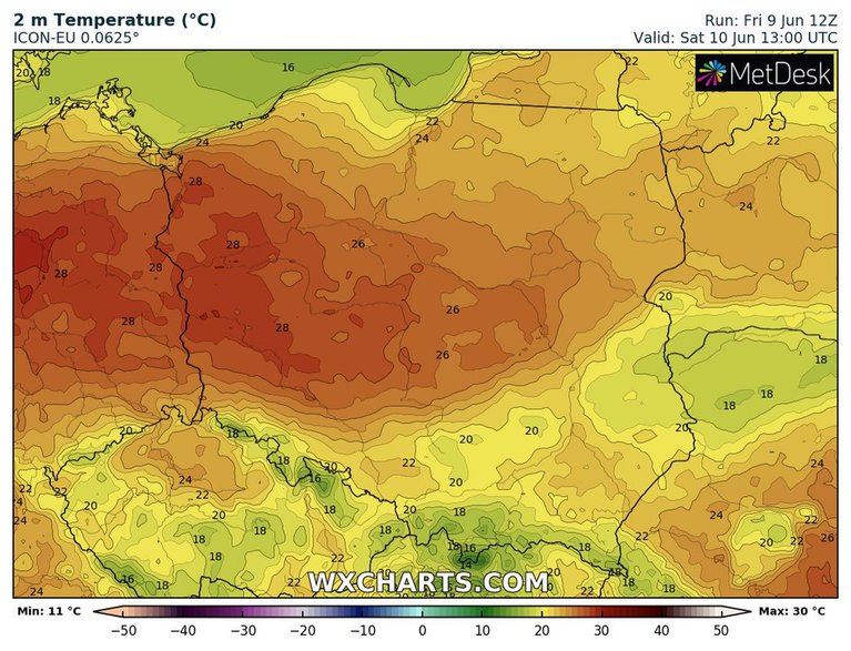 Na zachodzie temperatura sięgnie dziś 29 st. C