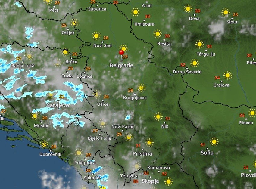 Kretanje nevremena u 13 časova
