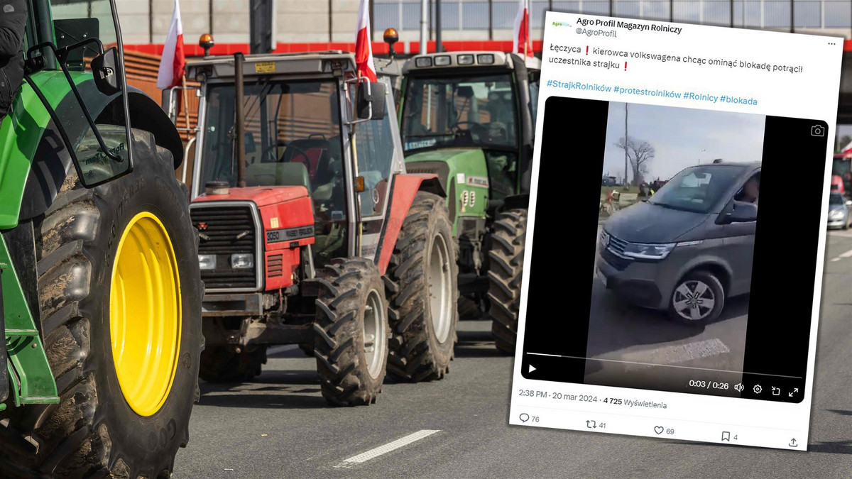 Wypadek podczas protestu rolników w Łęczycy. Kierowca busa potrącił jednego z protestujących