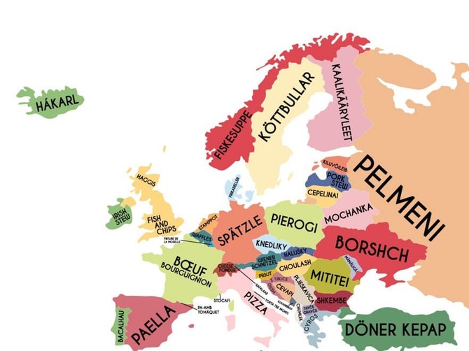 Mapa najpopularnijih jela u Evropi