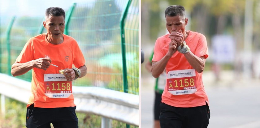 Biegł w maratonie, paląc papierosy. Został zdyskwalifikowany