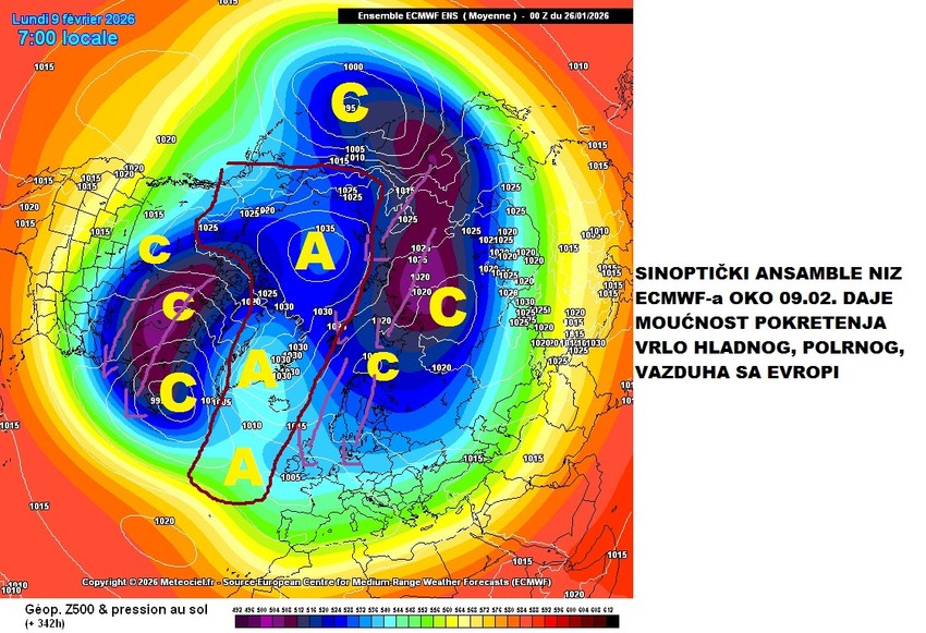 Oko 9. februara je moguće pokretanje vrlo hladnog, polarnog vazuha ka Evropi