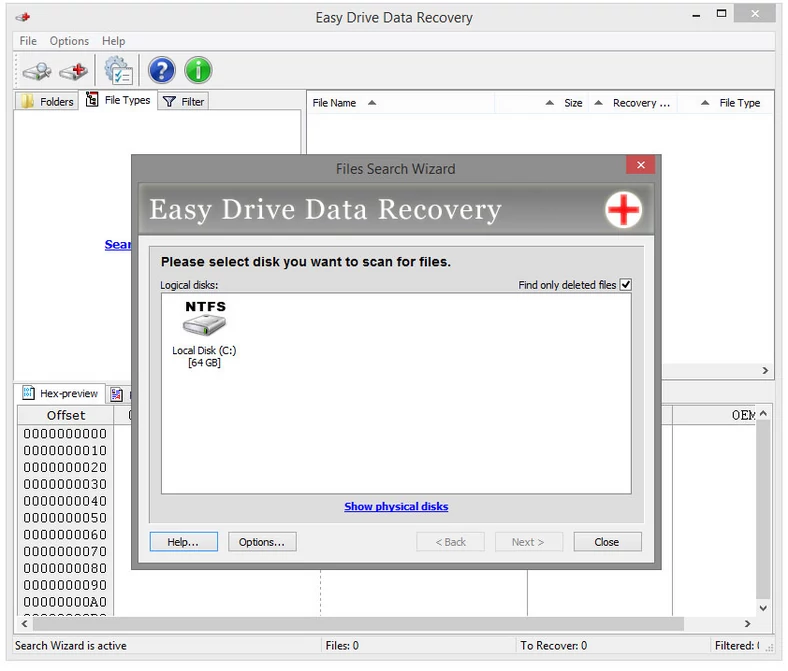 Główne okno programu do odzyskiwania danych - Easy Drive Data Recovery