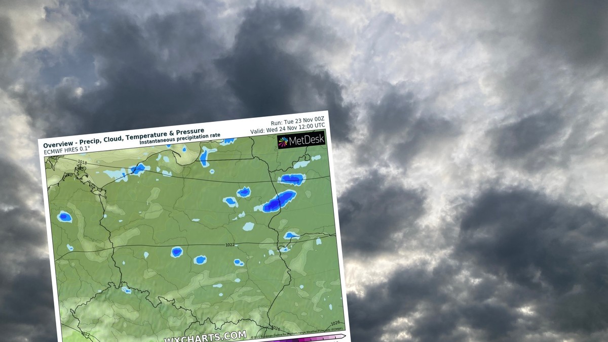 Prognoza pogody na środę, 24 listopada. Cieplej, ale z opadami. Noc mroźna