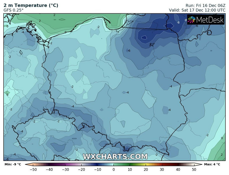 Temperatura w ciągu dnia nigdzie nie będzie dodatnia