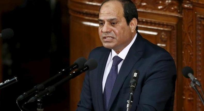 Egypt's President Abdel Fattah al-Sisi delivers a speech at the Lower House of parliament in Tokyo, Japan, February 29, 2016. REUTERS/Toru Hanai