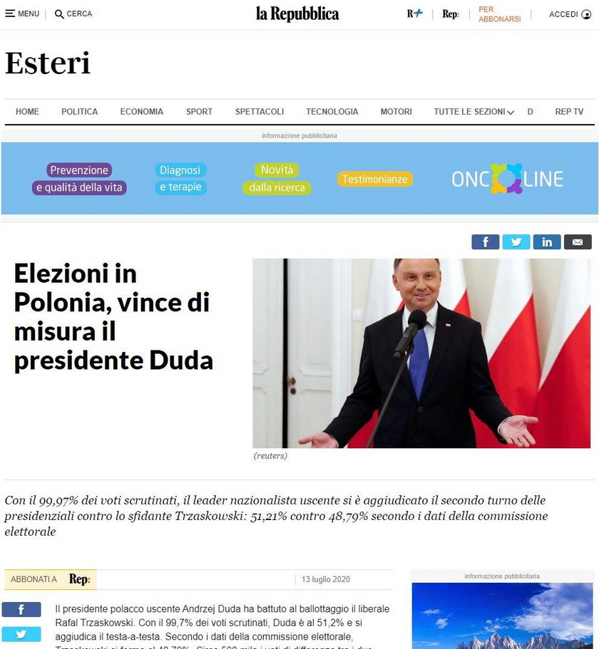 Wyniki wyborów prezydenckich. Zagraniczna prasa o wygranej Andrzeja Dudy