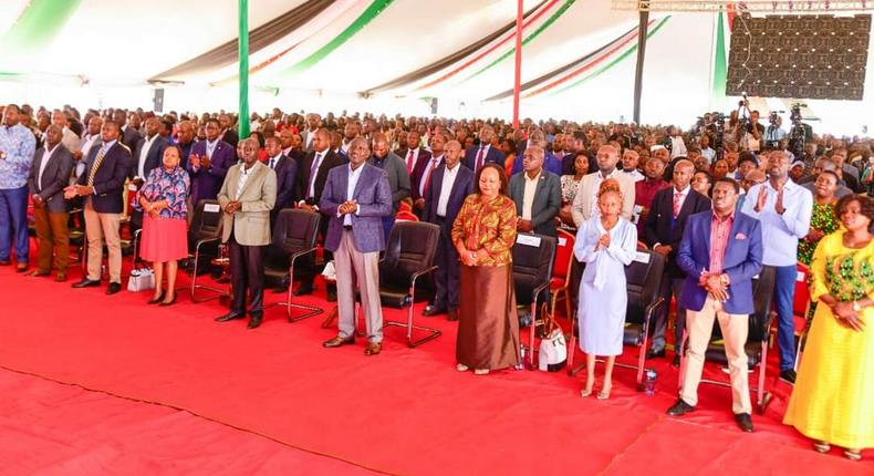 President and other leaders during a church service in Kerugoya stadium in Kirinyaga county