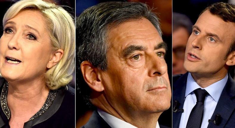The three main contenders, from left to right: Marine Le Pen, François Fillon, and Emmanuel Macron.