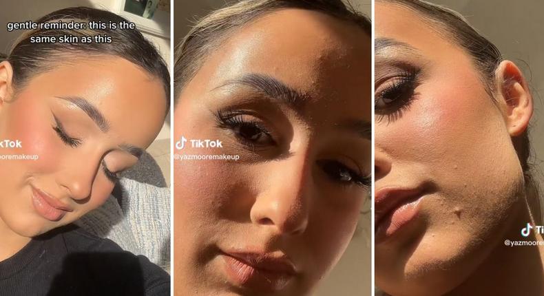 Close-ups and different lighting in these TikToks show that makeup can never be completely undetectable.@yazmooremakeup/TikTok