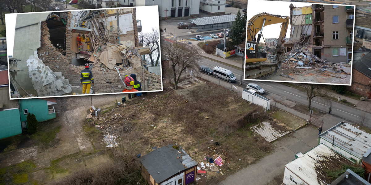 Tak teraz wygląda teren po kamienicy, na poznańskim Dębcu, w której doszło do wybuchu.