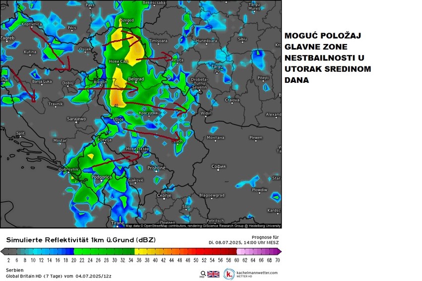 Nestabilnosti u utorak tokom dana