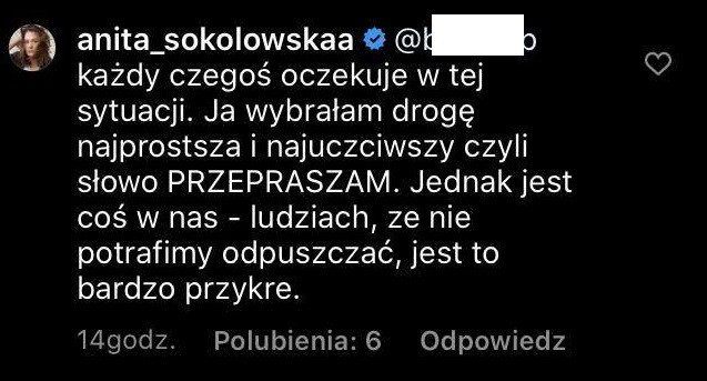 Anita Sokołowska odpiera krytykę internautów na Instagramie