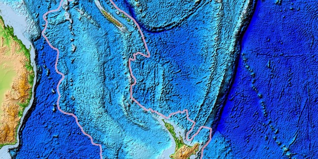 A map of New Zealandia, outlined in gray.
