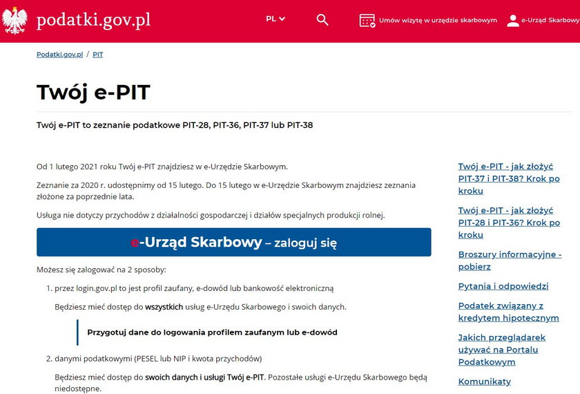 Wypełniony za nas PIT pojawi się na stronie Twój e-PIT 15 lutego.