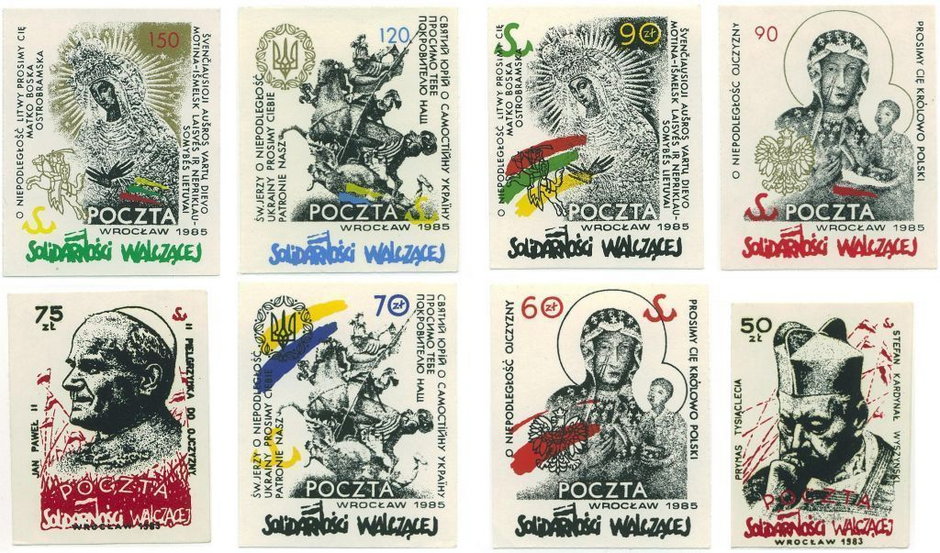 Podziemne znaczki Solidarności Walczącej z 1985 roku (fot. Julo), domena publiczna