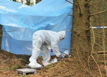 forensic expert at crime scene in forest 