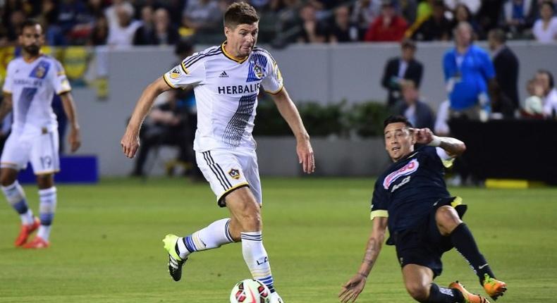 Steven Gerrard (centre) of the LA Galaxy is now out of contract after the club exited the MLS playoffs earlier this month with a shootout defeat to Colorado