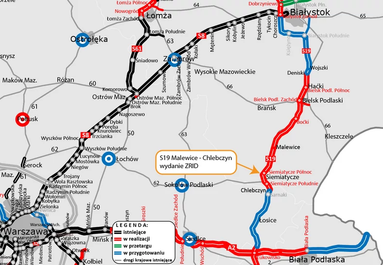 Mapa — droga ekspresowa S19 Malewice — Chlebczyn