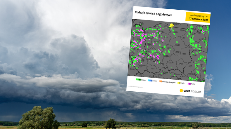 Burzowa pogoda nie odpuszcza. W poniedziałek znów będzie niebezpiecznie (screen: meteologix.com)