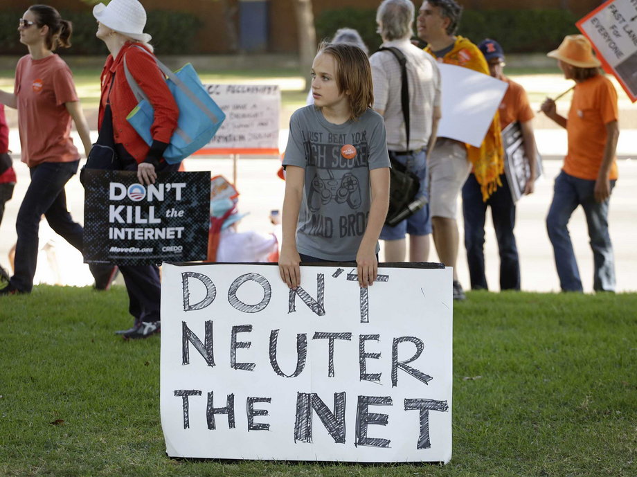 People at a pro-net neutrality rally in Los Angeles.