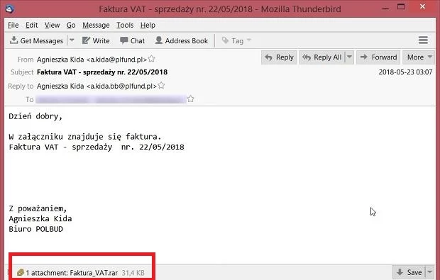Faktura VAT w pliku .rar? Coś tu brzydko pachnie. Warto mieć choćby minimalną wiedzę z zakresu rozszerzeń systemowych. Końcówki .PDF i .doc oznaczają dokumenty, .zip, .rar i .7zip - paczki plików.