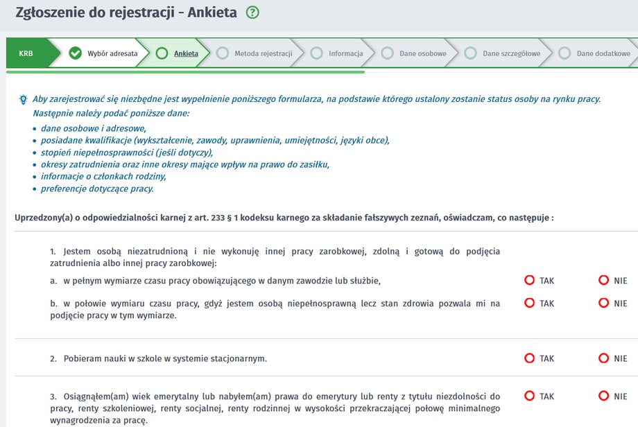  Wstępna ankieta, którą należy wypełnić