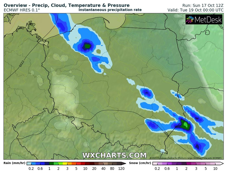 W nocy gdzieniegdzie wciąż będzie padać