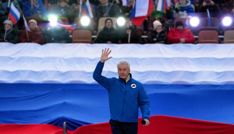 Siergiej Sobianin na stadionie Łużniki w Moskwie, Rosja, 18 marca 2022 r.