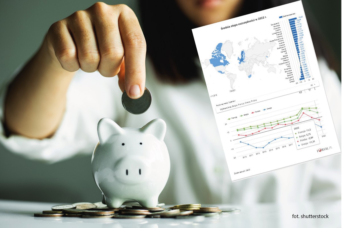 Średnia stopa oszczędności w krajach OECD w 2022 r.