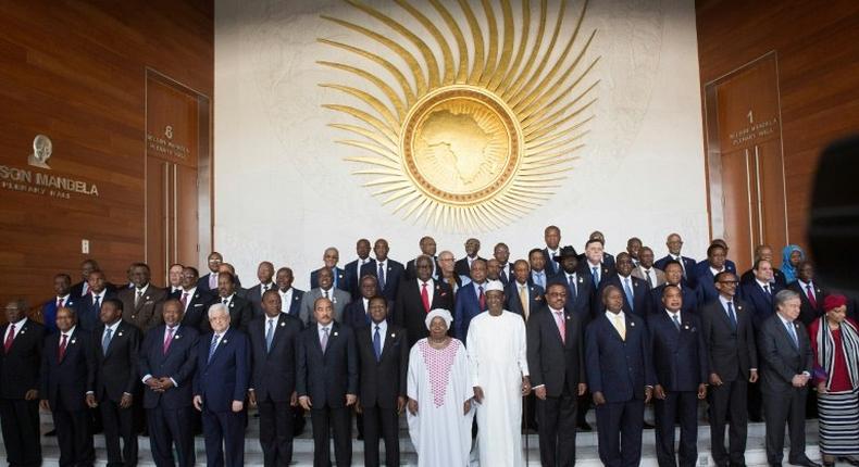 African Heads of State pose for a group photo ahead of the start of the 28th African Union summit in Addis Ababa on January 30, 2017