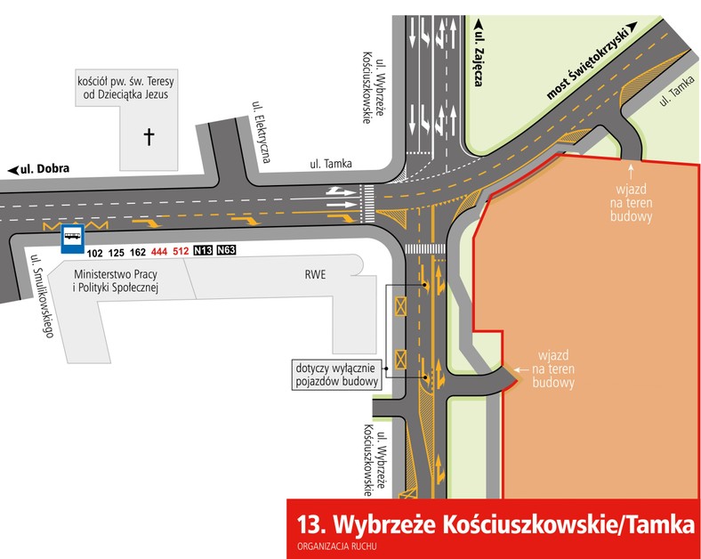 Organizacja ruchu w rejonie - Kasprzaka -  Tamka - Wybrzeże Kościuszkowskie - fot. matreiały prasowe Urzędu Miasta