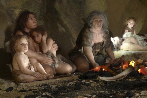 File photo of an exhibit showing the life of a neanderthal family in a cave in the new Neanderthal M